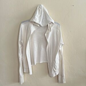 American Eagle women’s White Hooded Cardigan all cotton with pockets.